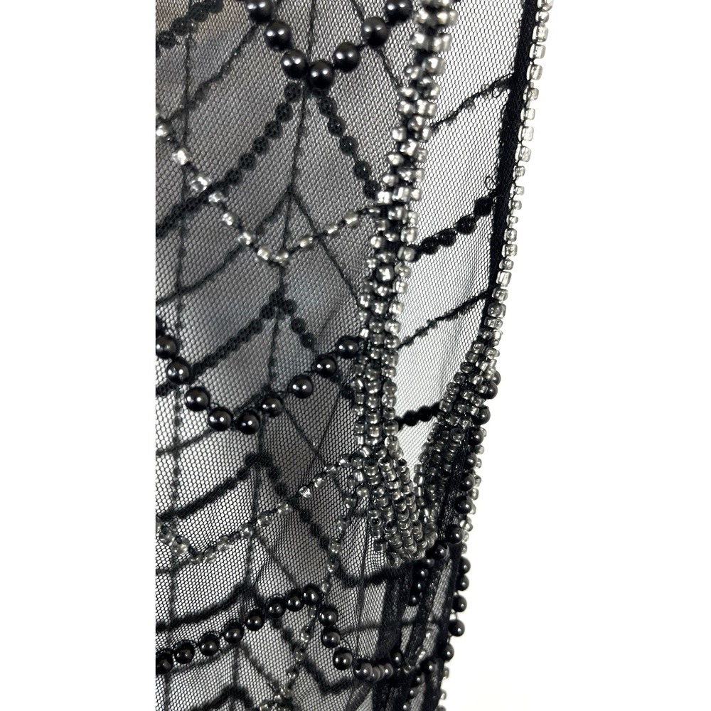 Womens Beaded Sheer Overlay Beaded Mini Dress Size XS Black Bohemian Festival - Picture 9 of 13
